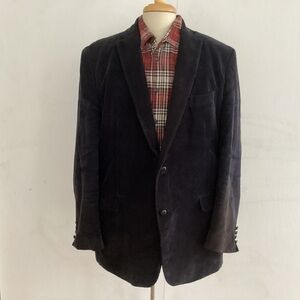 Lauren Ralph Navy Blue Paisley lined 2 Button Corduroy Elbow Patch Blazer 48L